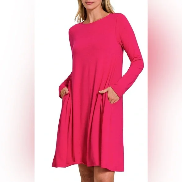 Zenana Outfitters | Dresses | Zenana Outfitters Long Sleeve Round Neck  Aline Tunic Dress Side Pockets